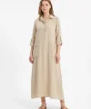Kadın %100 Pamuk Oversize Maxi Elbise 38/48 Beden Uyumlu Cep Detaylı Rahat Kalıp
