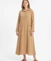 Kadın %100 Pamuk Oversize Maxi Elbise 38/48 Beden Uyumlu Cep Detaylı Rahat Kalıp