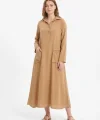 Kadın %100 Pamuk Oversize Maxi Elbise 38/48 Beden Uyumlu Cep Detaylı Rahat Kalıp