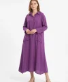 Kadın %100 Pamuk Oversize Maxi Elbise 38/48 Beden Uyumlu Cep Detaylı Rahat Kalıp
