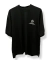 Erkek Siyah Oversize Tişört Baskılı Elma Desenli Premium Pamuk T-Shirt
