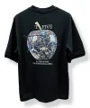 Erkek Siyah Oversize Tişört Baskılı Elma Desenli Premium Pamuk T-Shirt