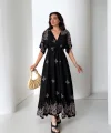 Arin Siyah Desenli Maxi Elbise-Siyah