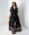 Arin Siyah Desenli Maxi Elbise-Siyah