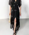 Arin Siyah Desenli Maxi Elbise-Siyah