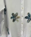 begonya çiçek figürlü oversize kadın gömlek-Beyaz