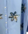 begonya çiçek figürlü oversize kadın gömlek-Mavi