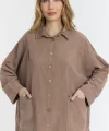 Çift cepli keten oversize italyan ikili takım-Kahverengi