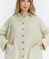 Çift cepli keten oversize italyan ikili takım-Krem