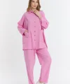 Çift cepli keten oversize italyan ikili takım-Pembe