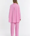 Çift cepli keten oversize italyan ikili takım-Pembe