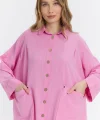 Çift cepli keten oversize italyan ikili takım-Pembe