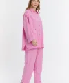 Çift cepli keten oversize italyan ikili takım-Pembe