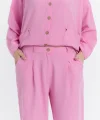 Çift cepli keten oversize italyan ikili takım-Pembe