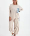 Denim cepli oversize takım-Bej