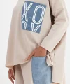Denim cepli oversize takım-Bej