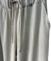 Dökümlü düz kesim bağcıklı pantolon-Bej