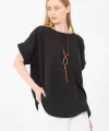 Kadın %100 Pamuklu T-Shirt (Kolye Hediyeli)-Siyah