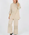Kadın Hakim Yaka Triko Detay Takımı-Bej