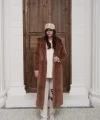 Kadın Peluş Uzun Kaban - Kapüşonlu Oversize Kürk Mont - 38-46 Beden Uyumlu - Yumuşak Kışlık