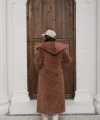 Kadın Peluş Uzun Kaban - Kapüşonlu Oversize Kürk Mont - 38-46 Beden Uyumlu - Yumuşak Kışlık
