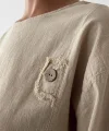 Kadın Pamuklu Düğmeli Bluz ve Pantolon Takımı-Bej