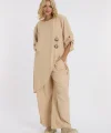 Keten düğmeli oversize italyan ikili takım-Bej