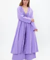 Keten tek düğmeli fırfılı oversize ikili takım-Mor