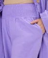 Keten tek düğmeli fırfılı oversize ikili takım-Mor