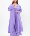 Keten tek düğmeli fırfılı oversize ikili takım-Mor