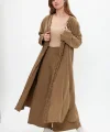 Keten tek düğmeli fırfılı oversize ikili takım-Kamel