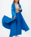 Keten tek düğmeli fırfılı oversize ikili takım-Mavi
