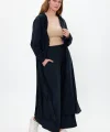 Keten tek düğmeli fırfılı oversize ikili takım-Siyah