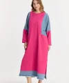 Kot parçalı oversize elbise-Pembe