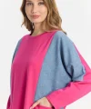 Kot parçalı oversize elbise-Pembe