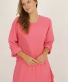 Pamuklu Kadın Uzun Tam Boy Triko Detaylı Elbise-Pembe