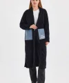 Peluş Kot Garnili Kaftan-Siyah