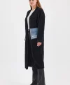 Peluş Kot Garnili Kaftan-Siyah