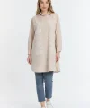 Şili çiçek figürlü oversize kadın gömlek-Bej