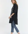 Şili çiçek figürlü oversize kadın gömlek-Siyah
