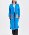 Peluş Kot Garnili Kaftan-Mavi