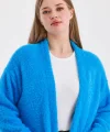 Peluş Kot Garnili Kaftan-Mavi