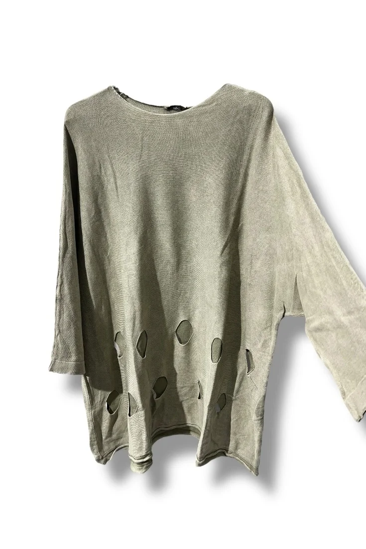 %100 Pamuk Triko Tunik Bluz– 38-52 Beden Uyumlu-Taş