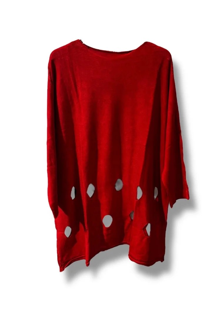 %100 Pamuk Triko Tunik Bluz– 38-52 Beden Uyumlu-Kırmızı