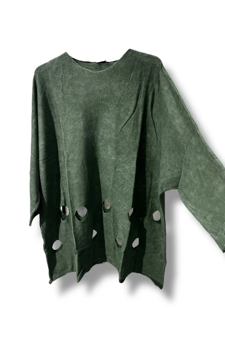 %100 Pamuk Triko Tunik Bluz– 38-52 Beden Uyumlu -Haki