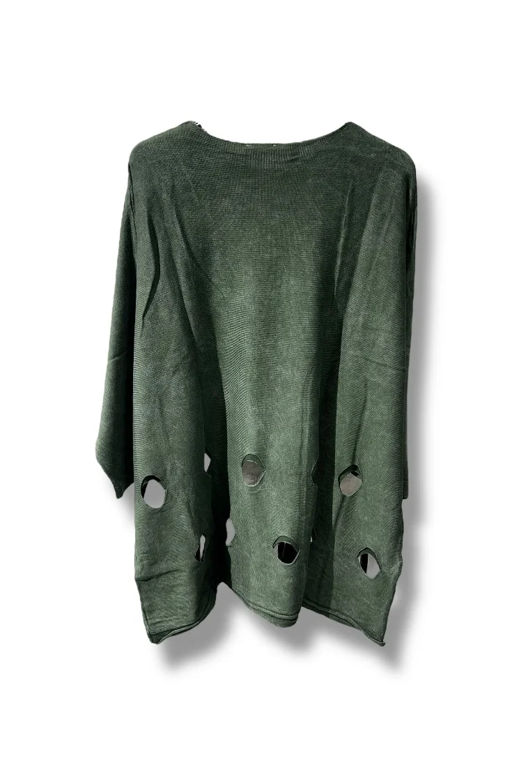 %100 Pamuk Triko Tunik Bluz– 38-52 Beden Uyumlu -Haki