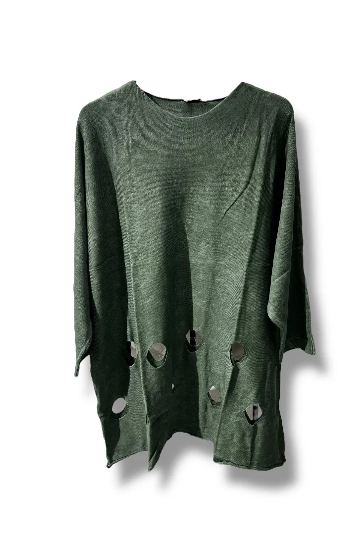 %100 Pamuk Triko Tunik Bluz– 38-52 Beden Uyumlu -Haki