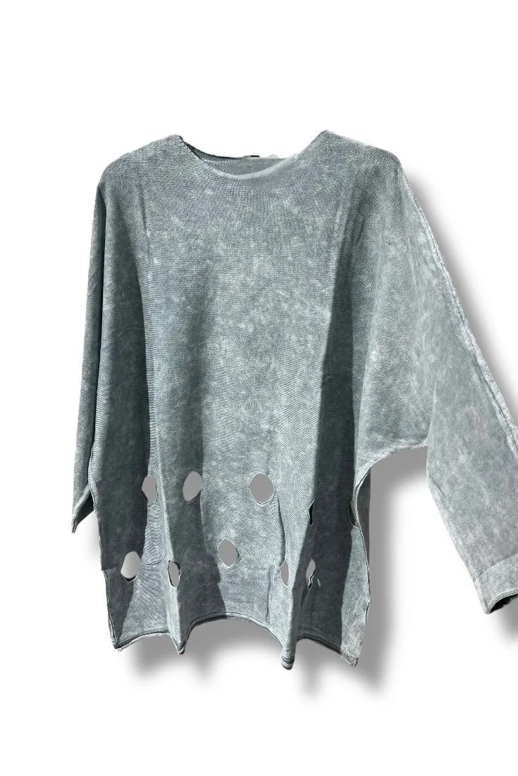 %100 Pamuk Triko Tunik Bluz– 38-52 Beden Uyumlu-Gri