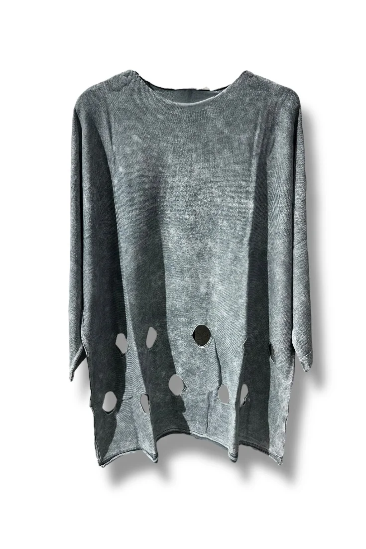 %100 Pamuk Triko Tunik Bluz– 38-52 Beden Uyumlu-Gri