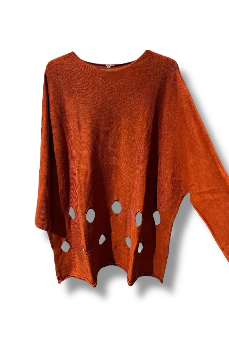 %100 Pamuk Triko Tunik Bluz– 38-52 Beden Uyumlu -Kiremit